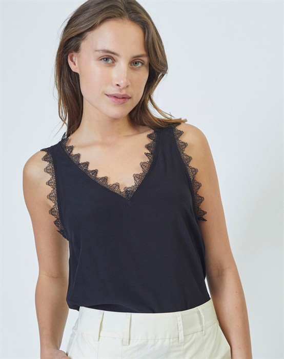 Perin CC Lace Singlet Top - Black